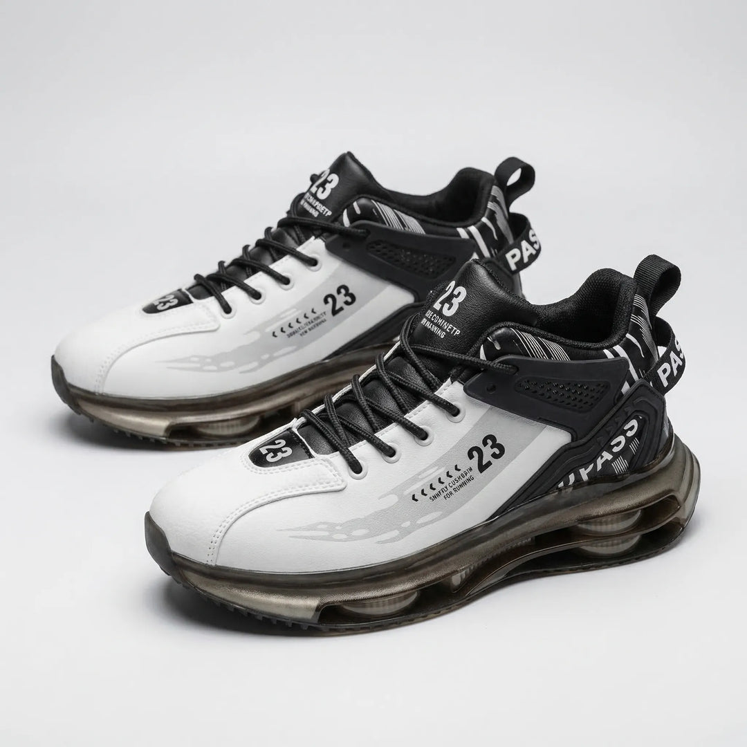 Stylish men's high-top lace-up sneakers with orthopedic support & cushioned sole for all-day comfort.