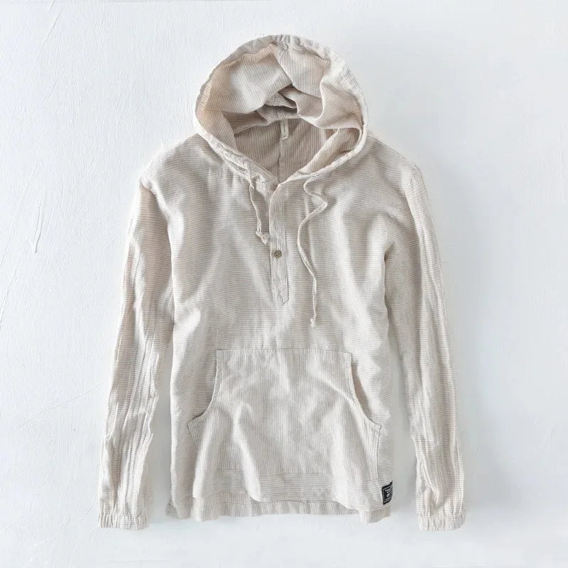 Gray men's Casa lightweight pullover hoodie, perfect for spring layering, casual style & beach comfort.