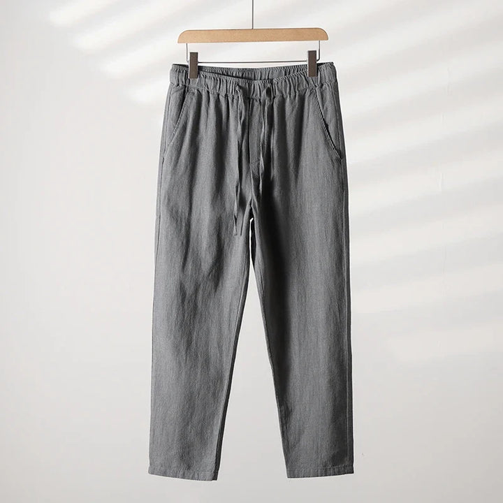 Close-up of lightweight fabric on Men's Casa relaxed fit comfort pants. Ideal for warm weather.