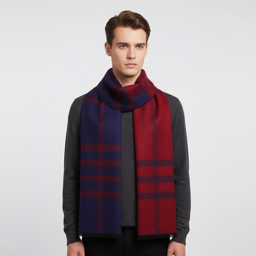Luxury men's checked fashion scarf, soft and durable cashmere blend.