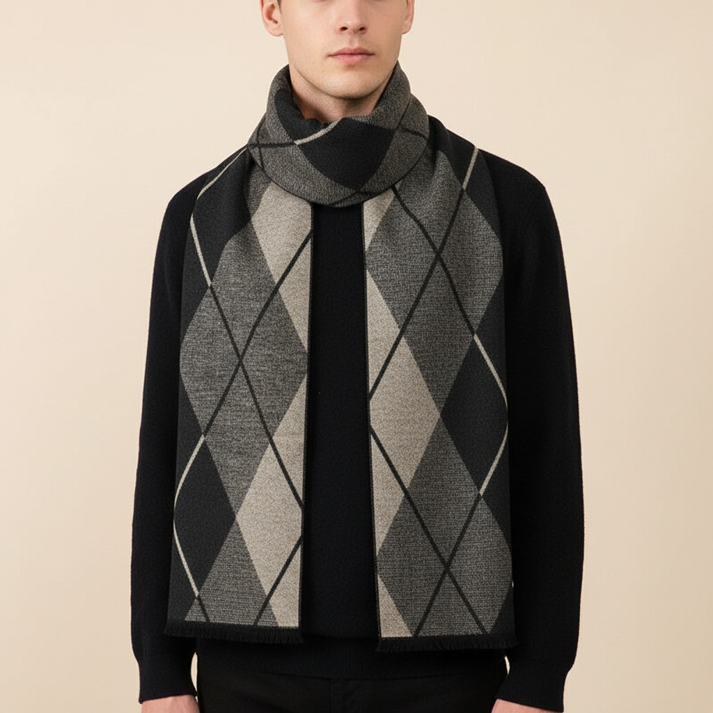 Stylish men's winter accessory, cashmere blend checked scarf by HeatLoom.