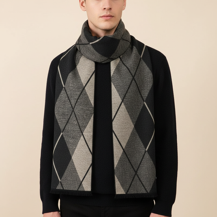 Stylish men's winter accessory, cashmere blend checked scarf by HeatLoom.