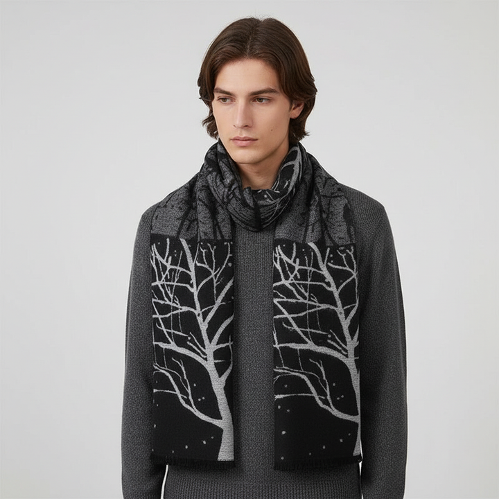 Warm and soft men's checked scarf, ideal cashmere blend winter accessory.