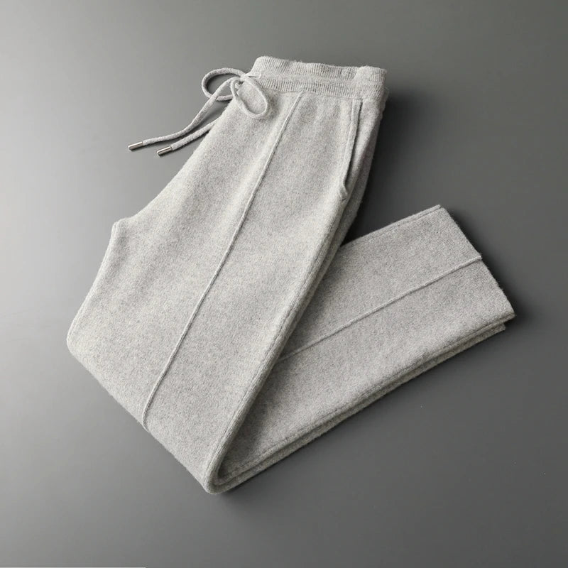 Luxurious men's cashmere blend straight leg lounge pants with soft texture for ultimate comfort.