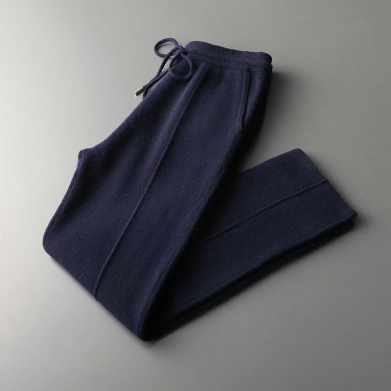 Casual men's cashmere blend straight leg trousers, perfect for lounging and everyday comfort.