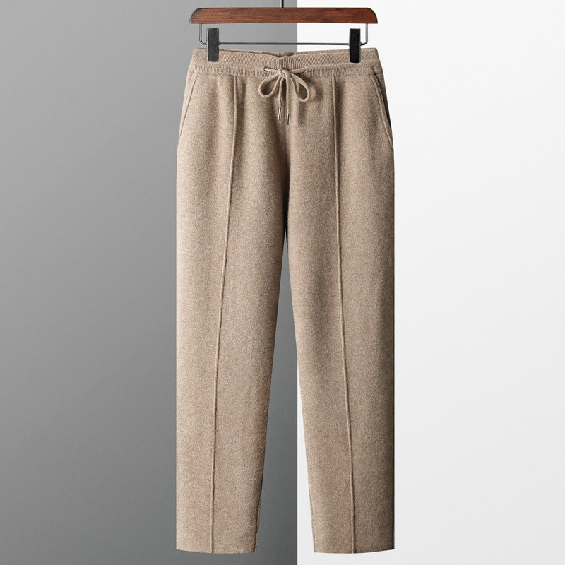 Relaxed men's cashmere blend straight leg trousers, perfect for home comfort or casual outings.