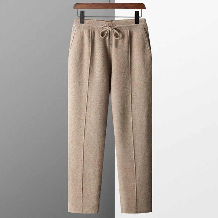Relaxed men's cashmere blend straight leg trousers, perfect for home comfort or casual outings.