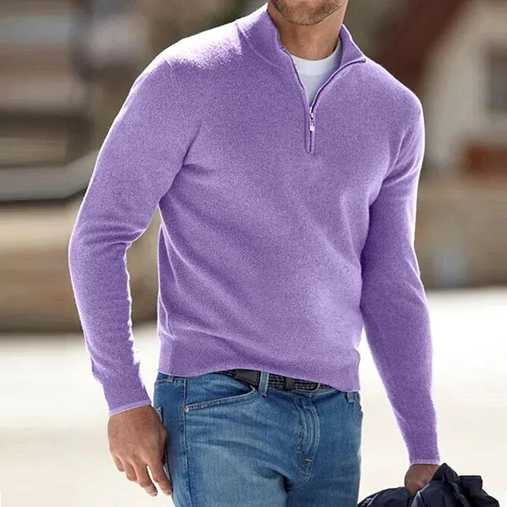 Versatile men's basic zipper sweater, perfect for casual wear, layering, and everyday comfort in any season.