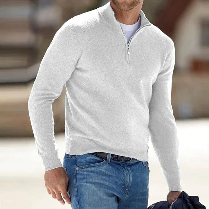 Men's basic zipper sweater, long-sleeve pullover design for a comfortable fit and easy everyday wear.