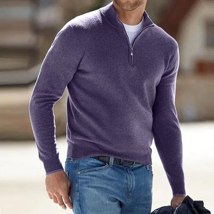 Modern men's versatile zipper sweater, a comfortable long-sleeve top for stylish layering and daily wear.