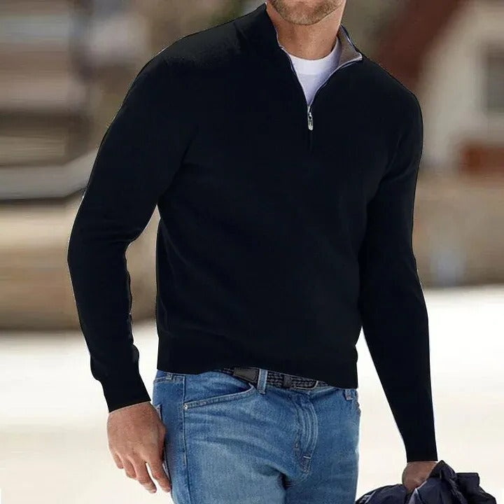 Men's long-sleeve cashmere zipper sweater, a comfortable and versatile pullover for casual fashion.