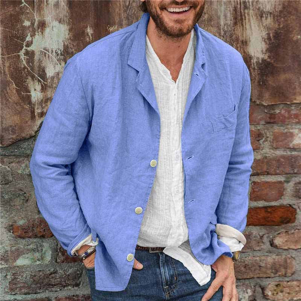 Close-up of fabric on Casper men's linen-blend lightweight summer jacket