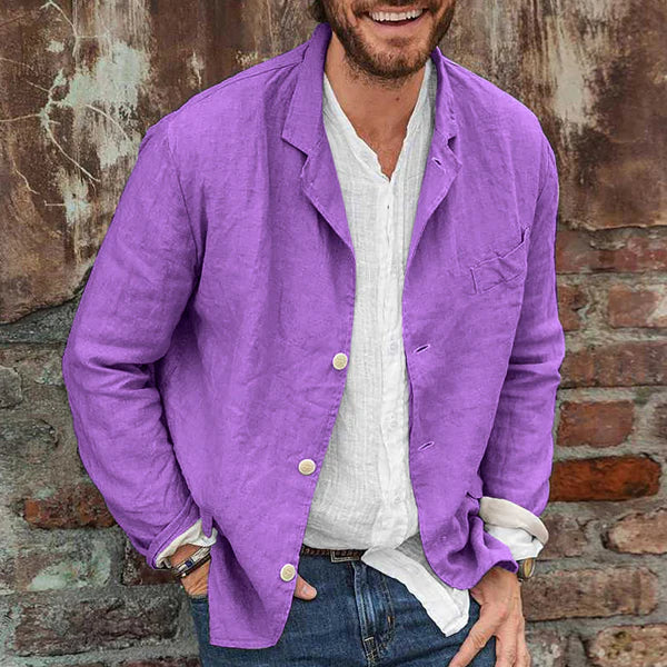 Detail of pockets on Casper men's linen-blend summer jacket, casual style