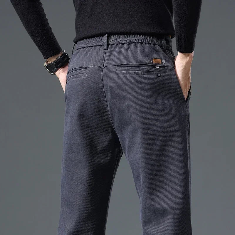 Comfortable men's stretch trousers, Castello design, wrinkle-resistant cotton blend for modern style.
