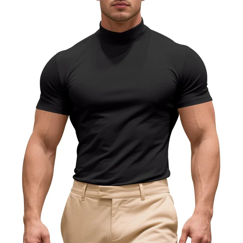 Man wearing a sleek Caston slim fit t-shirt, showcasing modern men's fashion, comfort, and apparel.