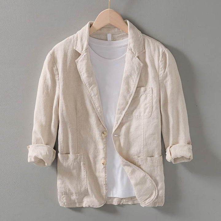 Stylish men's casual blazer for versatile everyday wear. Smart-casual spring jacket with two-button closure.