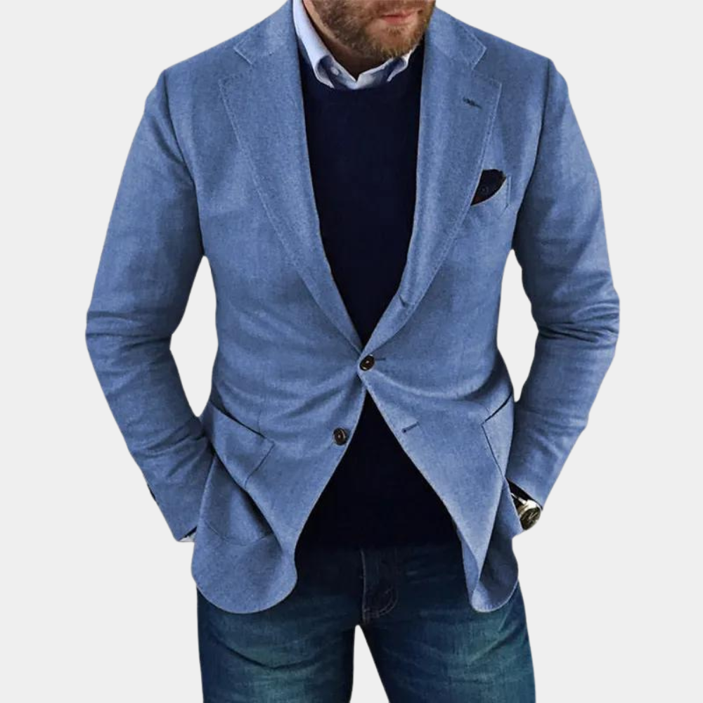 Men's casual button-up jacket in dark blue, perfect for everyday style. Versatile menswear outerwear.