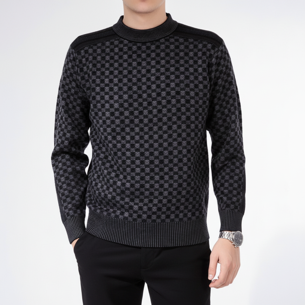 Stylish men's long sleeve checked knit sweater, comfortable autumn and winter apparel