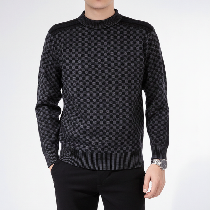 Stylish men's long sleeve checked knit sweater, comfortable autumn and winter apparel
