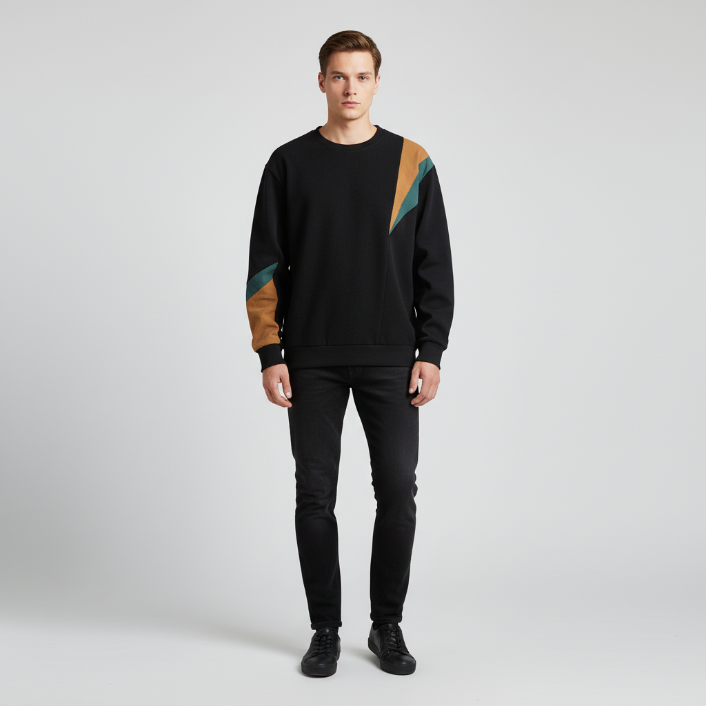 Versatile men's long sleeve color block sweater, perfect for casual wear and comfort