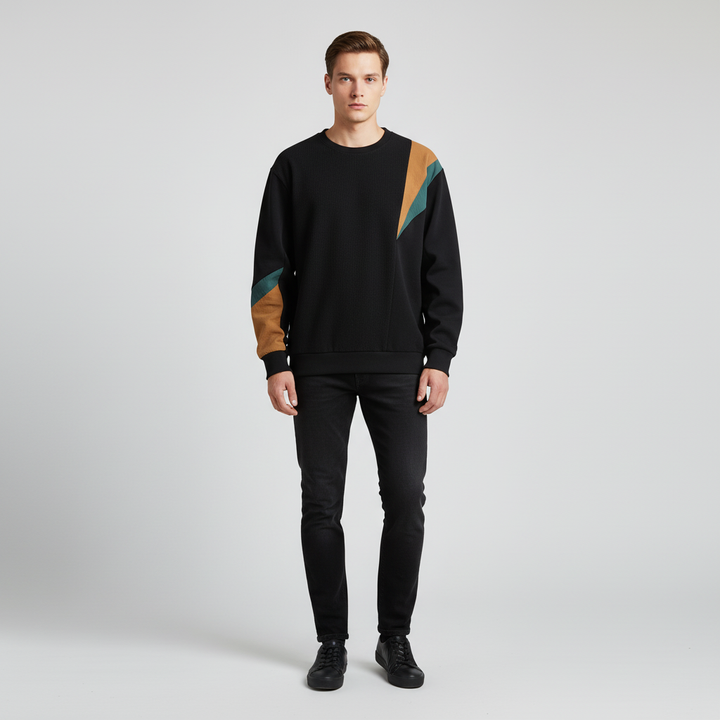 Versatile men's long sleeve color block sweater, perfect for casual wear and comfort