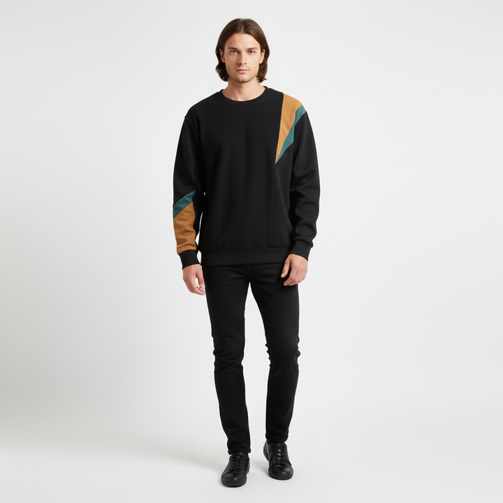 Stylish men's color block crew neck sweater, long sleeve for ultimate comfort and warmth