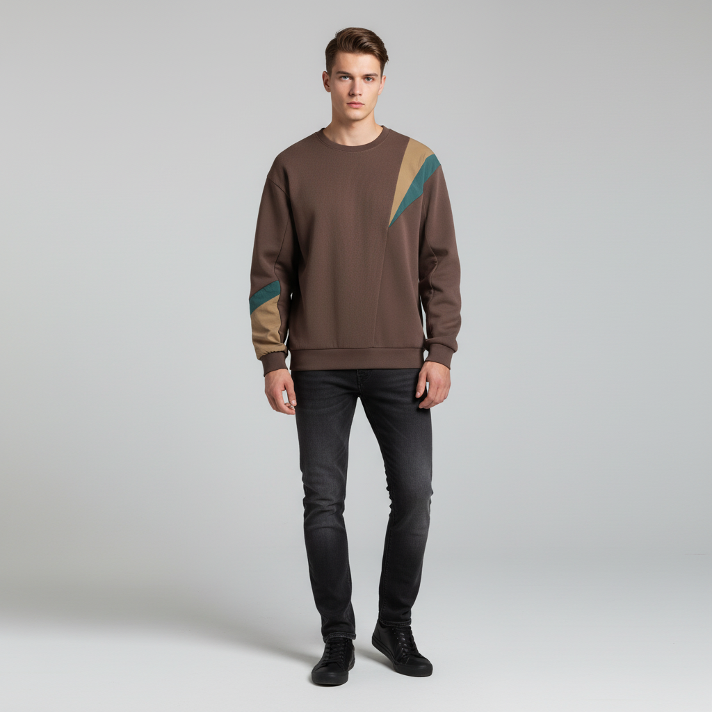 Long sleeve men's color block pullover, perfect for casual wear, adding style to any outfit