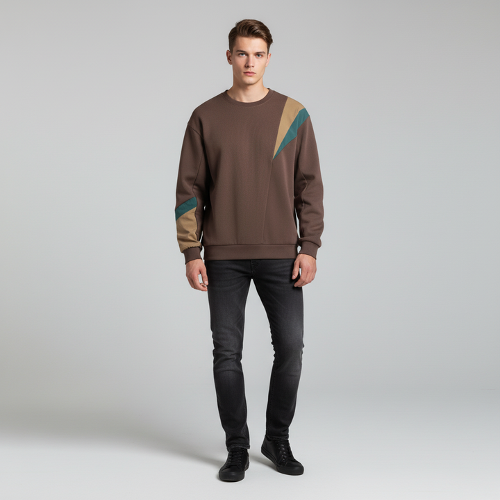 Long sleeve men's color block pullover, perfect for casual wear, adding style to any outfit