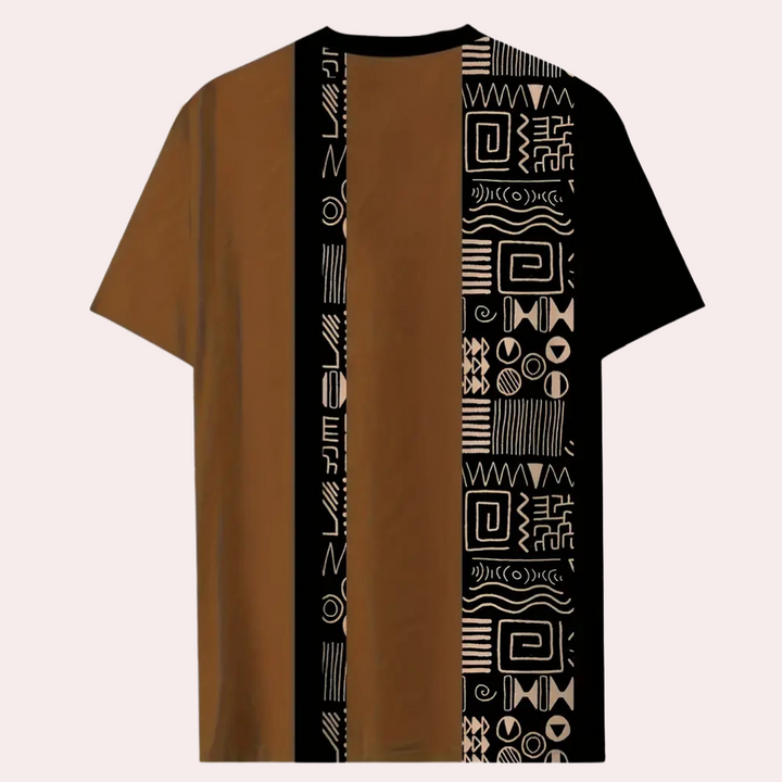 Stylish men's color block tee, comfortable short sleeve design, perfect for modern casual fashion.