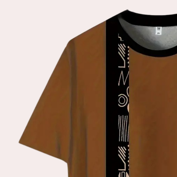 Brown men's color block t-shirt, short sleeve, relaxed fit, offering modern comfort & everyday style.