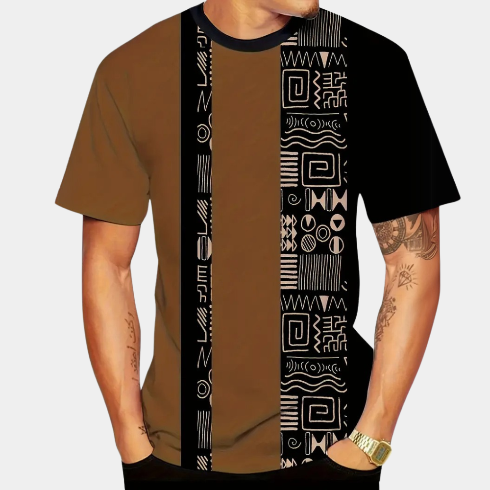 Casual men's color block t-shirt, featuring a modern design, short sleeves, & comfortable everyday wear.