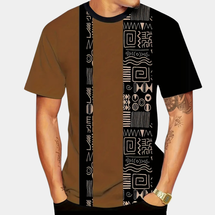 Casual men's color block t-shirt, featuring a modern design, short sleeves, & comfortable everyday wear.