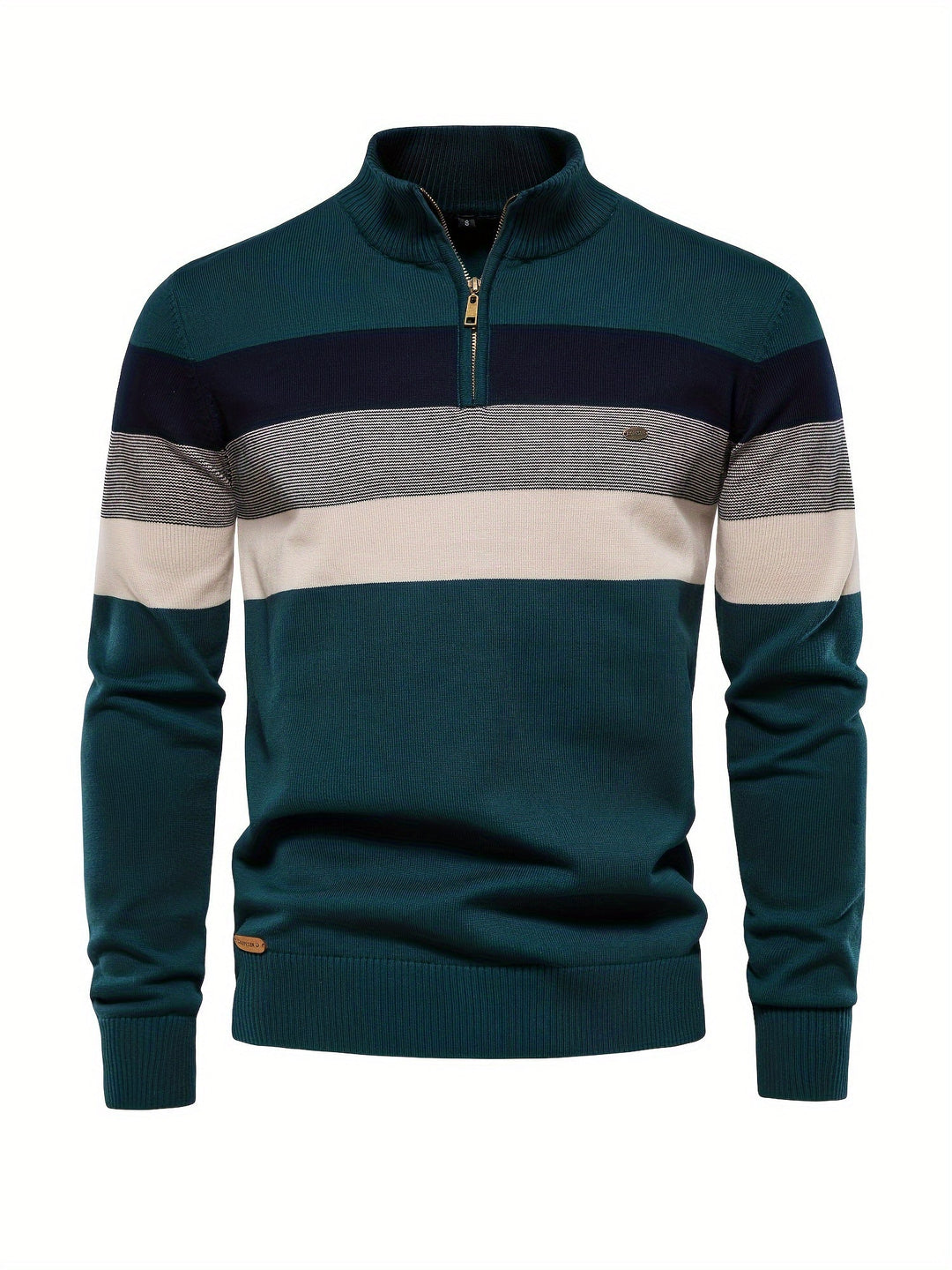 Men's casual cotton half-zip sweater, perfect for everyday wear and comfortable fall layering.