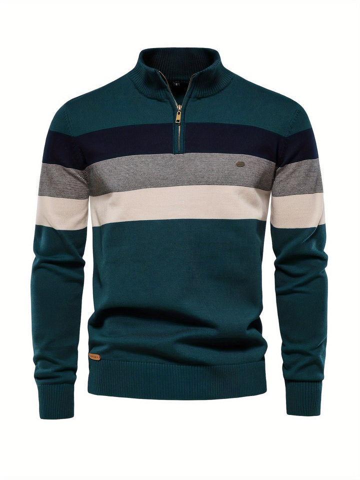 Men's casual cotton half-zip sweater, perfect for everyday wear and comfortable fall layering.