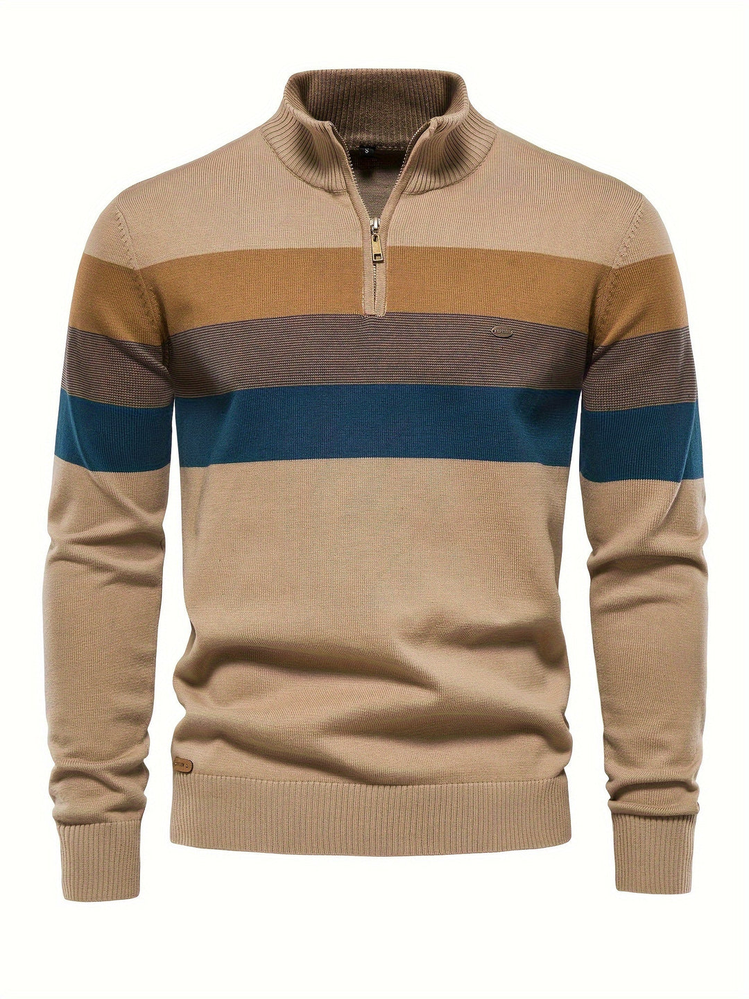 Comfortable men's half-zip knit sweater. Versatile cotton pullover for everyday layering and warmth.