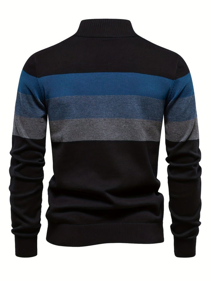 Trendy Wyatt men's half-zip sweater. Casual cotton pullover, great for modern men's fall fashion.