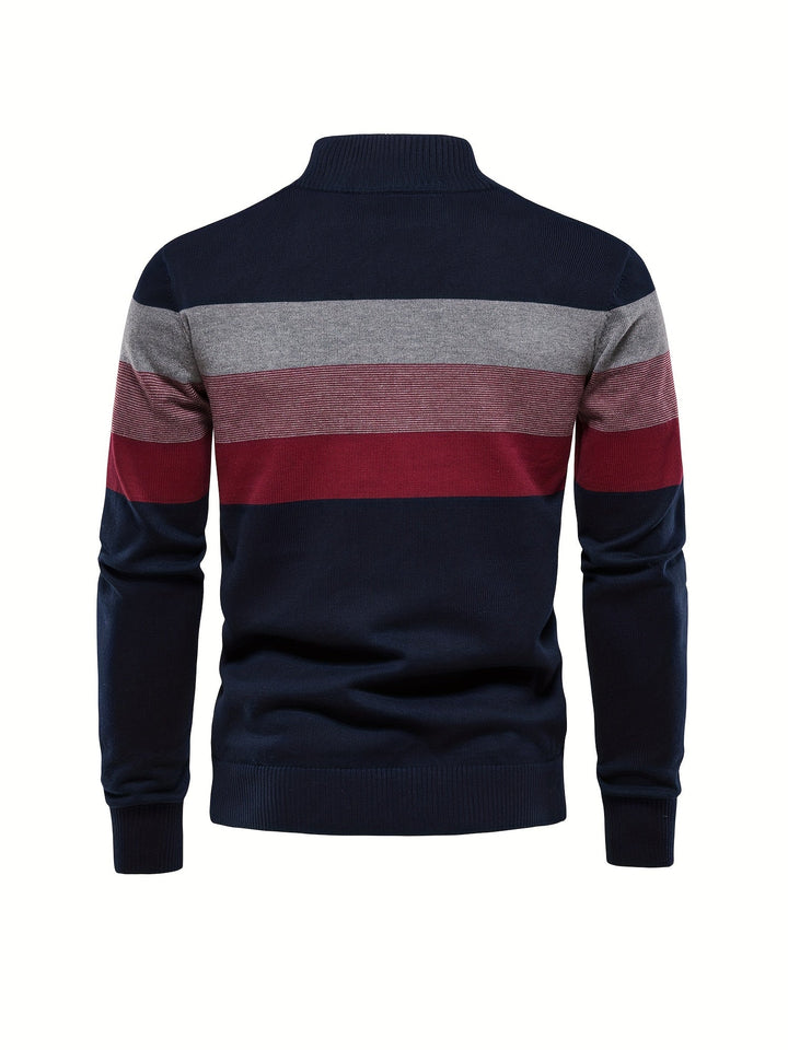 Soft cotton half-zip sweater for men. Comfortable casual wear, perfect for fall fashion & winter style.