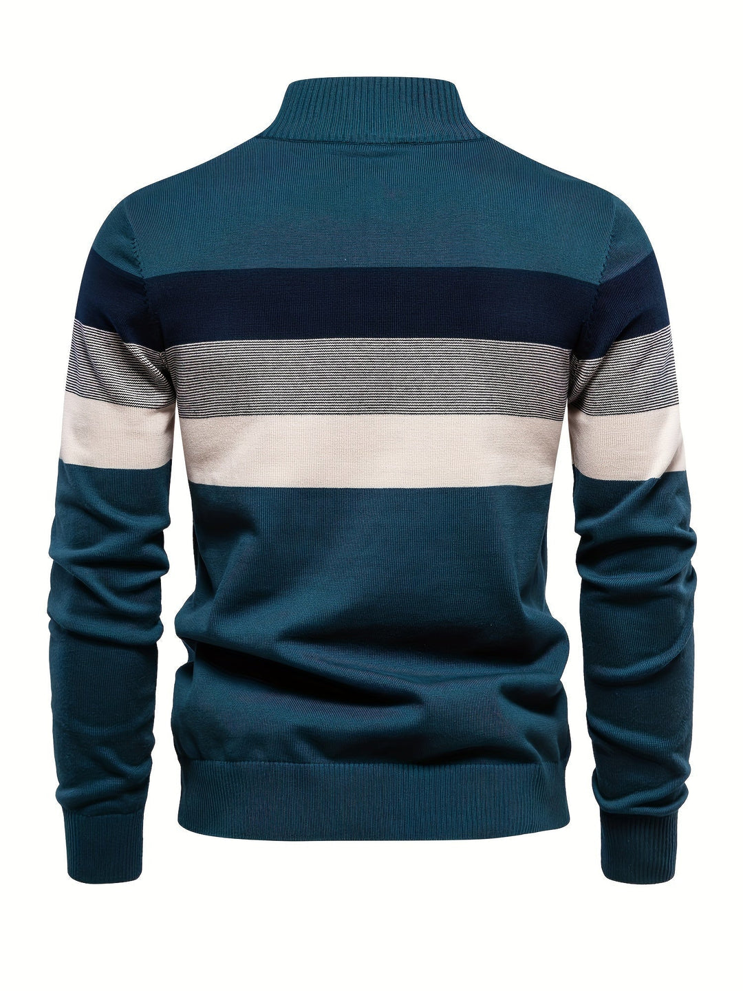 Everyday men's half-zip sweater. Modern design, warm cotton knit pullover for casual fall style.