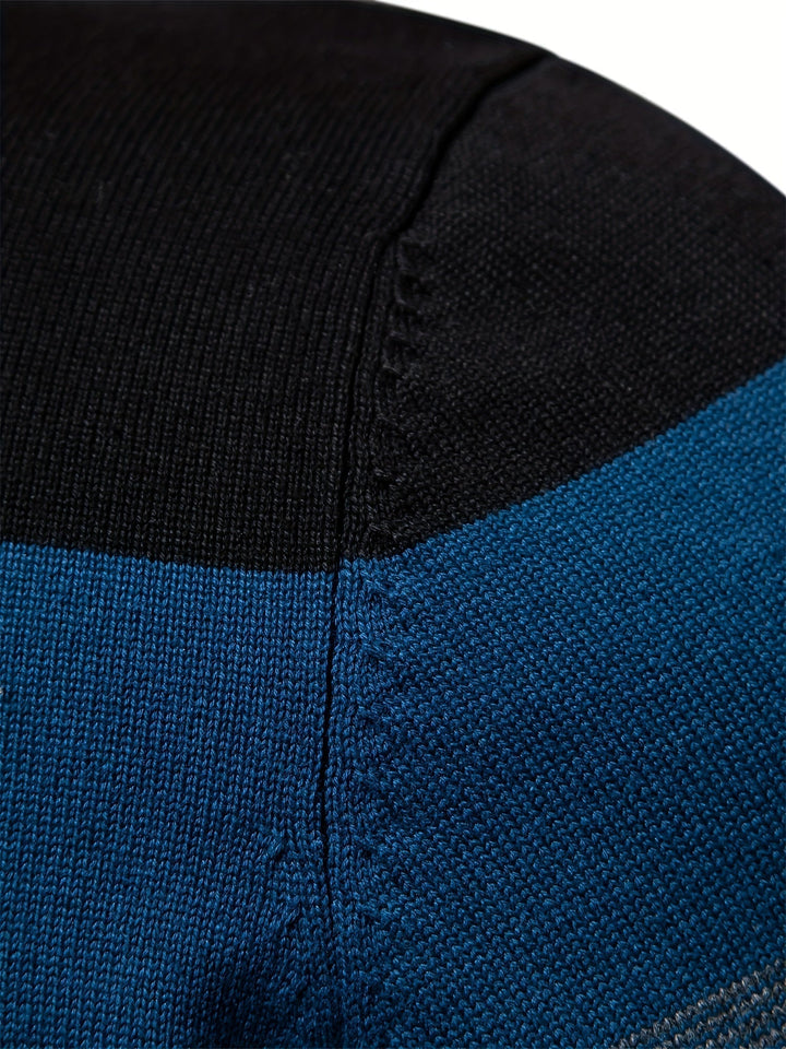 Versatile men's half-zip sweater. Trendy color block design, comfortable for casual wear & fall layering.