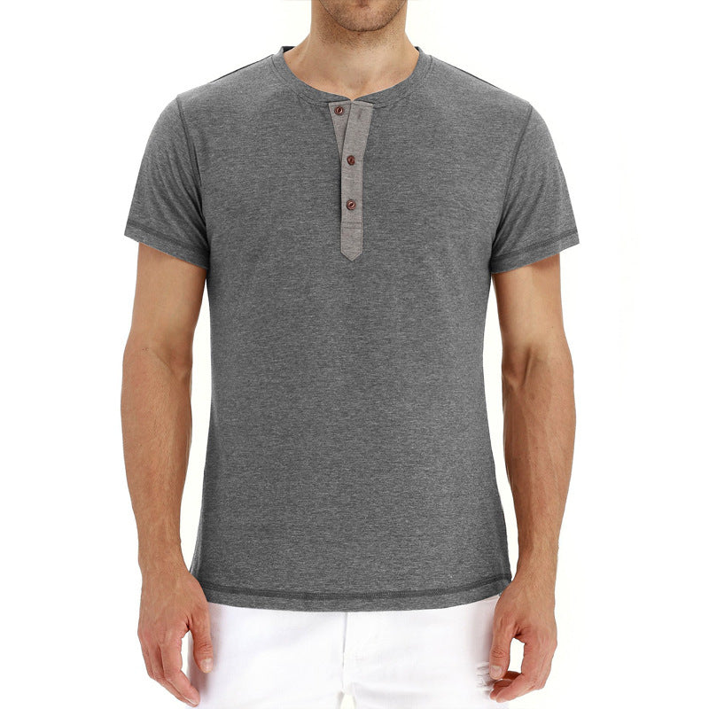 Men's casual short sleeve t-shirt, cotton, button placket, comfortable and stylish.