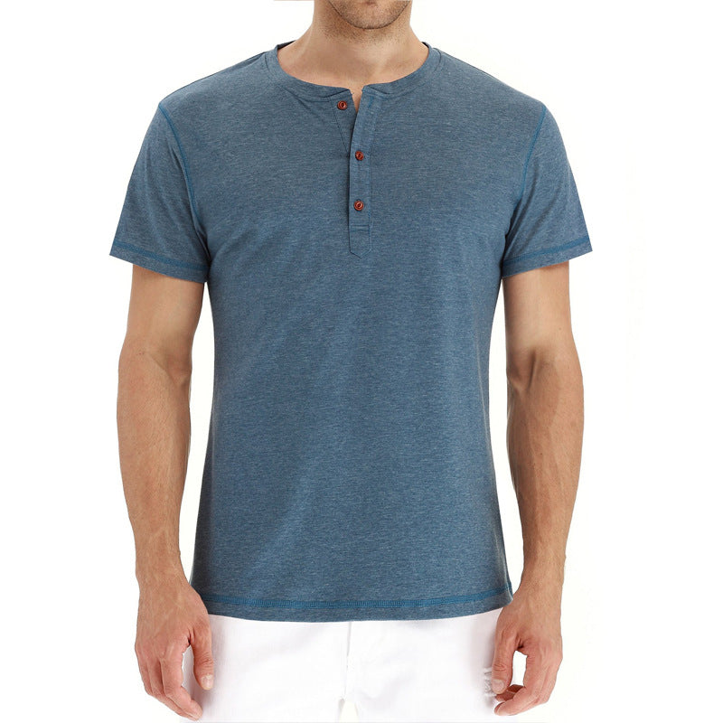 Lightweight men's cotton t-shirt, short sleeve, button placket, great for warm weather.