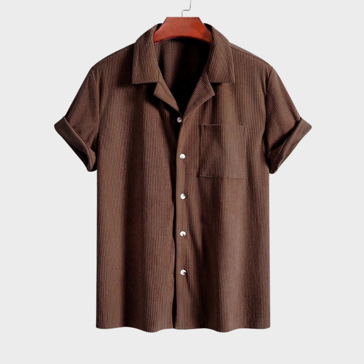 Men's casual Cuban collar shirt, short sleeve, relaxed fit, perfect for summer style & resort wear.