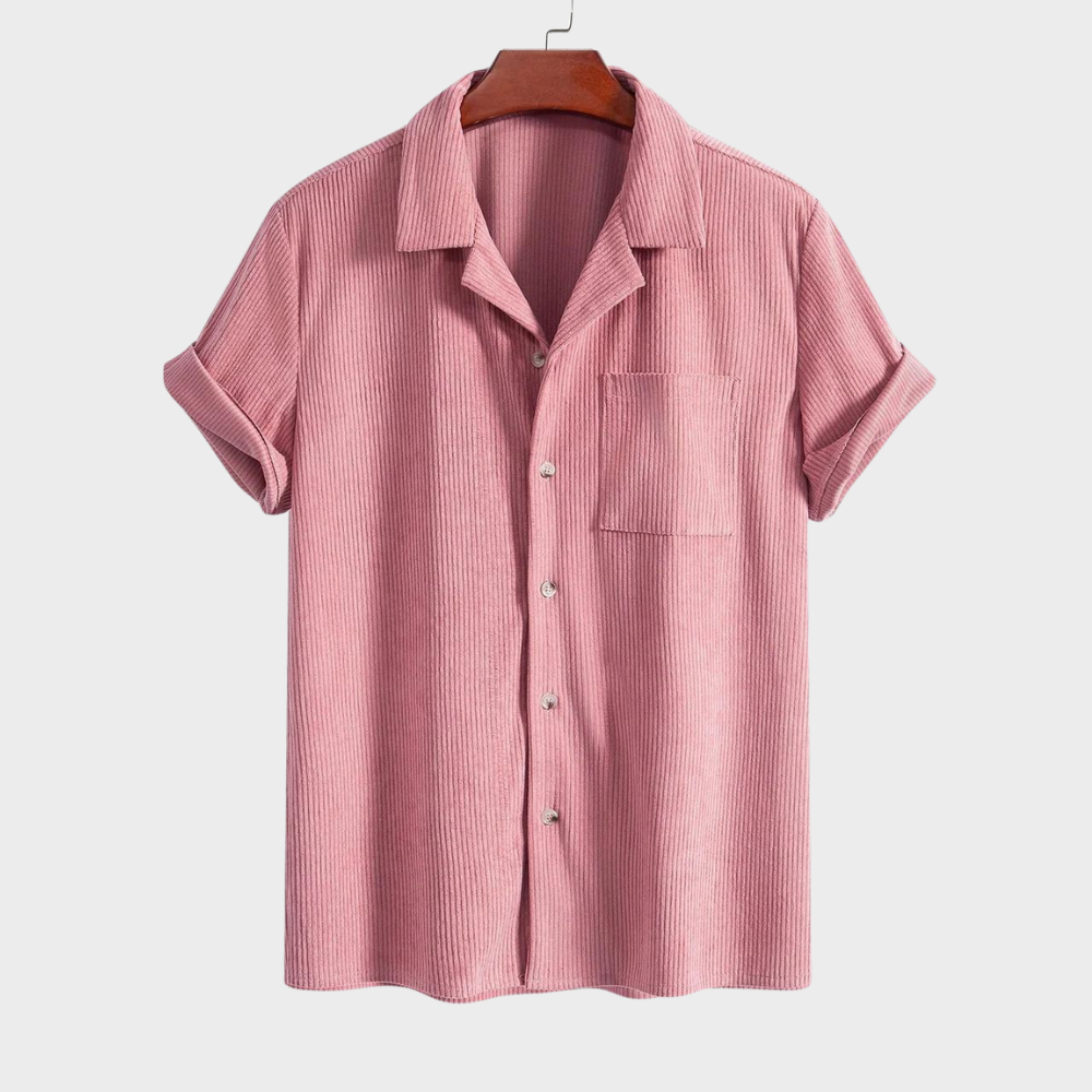 Men's relaxed fit Cuban collar shirt, short sleeve, designed for comfort, perfect casual resort wear.