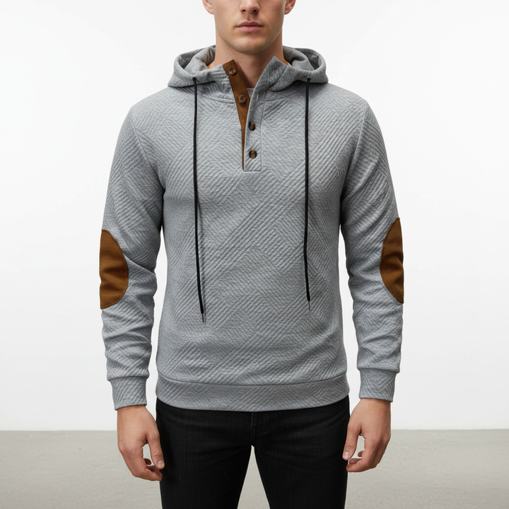 Fleece men's hoodie, autumn essential with a stylish half-button front closure