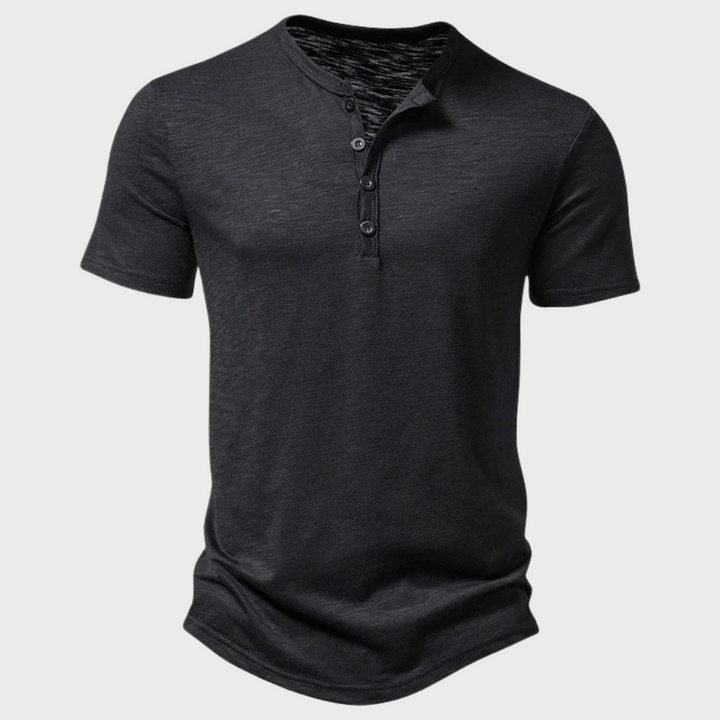 Stylish men's henley shirt, a versatile short sleeve casual top. Essential for modern fit wardrobe, comfortable everyday wear.