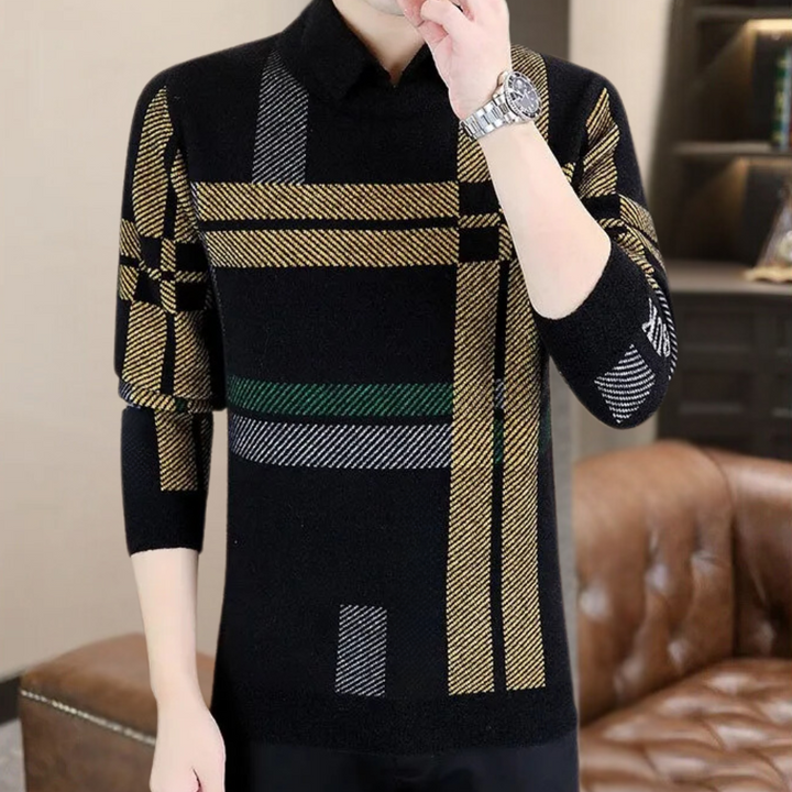 Men's versatile long-sleeve casual knit sweater, ideal for everyday comfort and timeless winter fashion.
