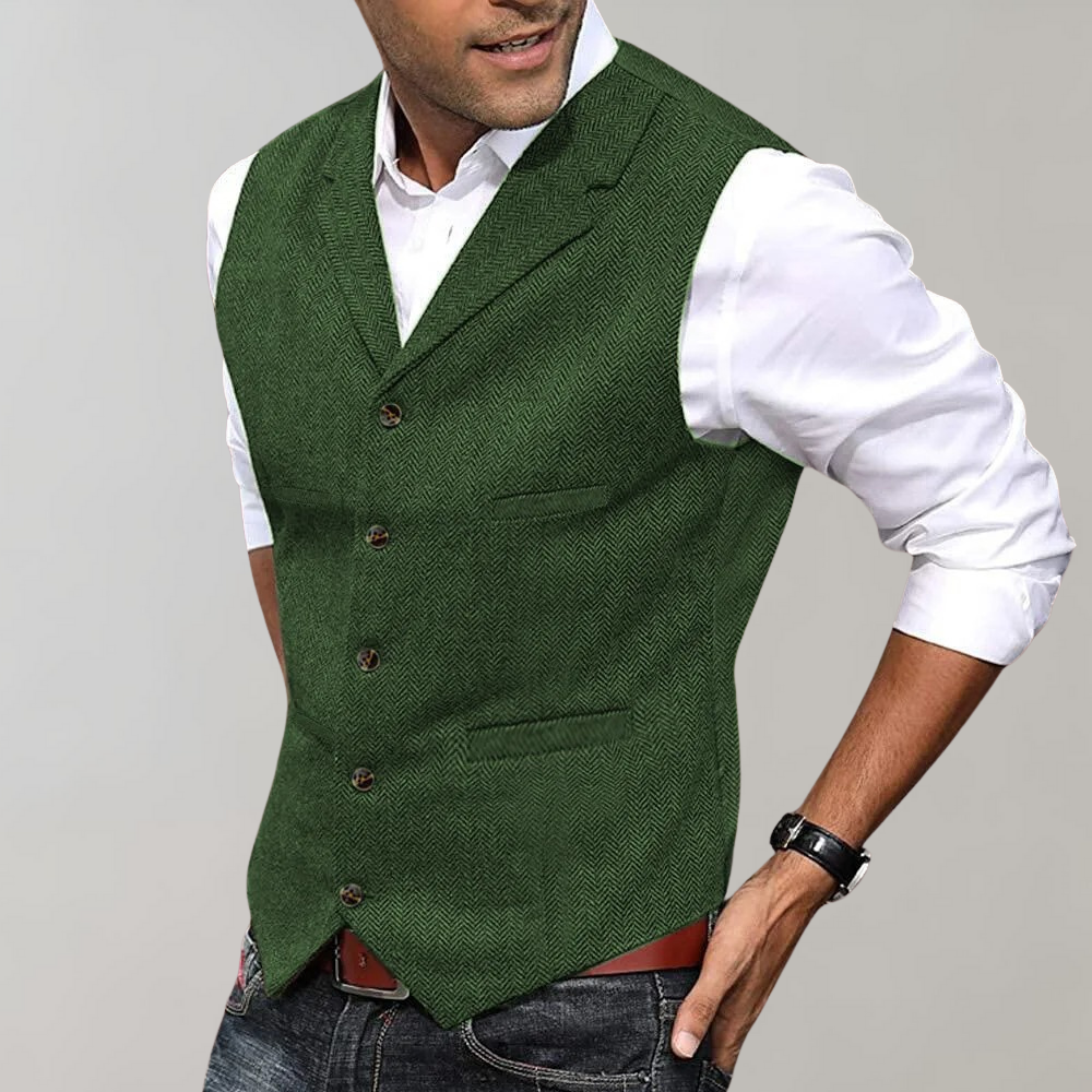 Men's casual knit vest, a stylish and versatile polyester cardigan, perfect for layering and comfort wear.