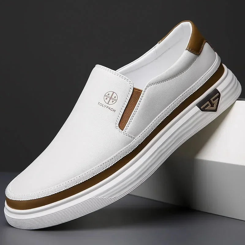 Durable leather men's slip-on casual shoes, designed for daily comfort and timeless style.