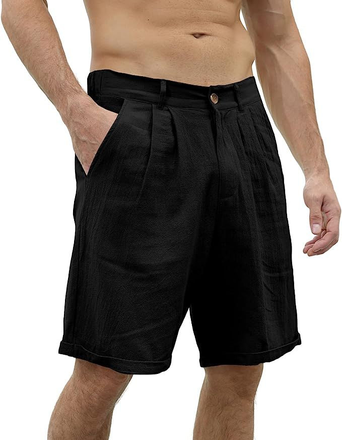 Close-up of the breathable fabric on men's casual stretch shorts, showcasing quality and comfortable design.