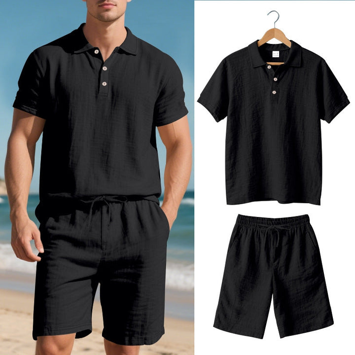 Stylish men's linen blend polo shirt, ideal for a comfortable summer casual look.